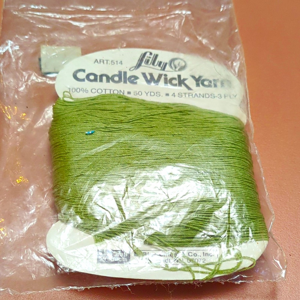 Lily Candle Wick Yarn ART. 514 Cotton Skein Green 50 Yds 4 Ply 3-Ply
